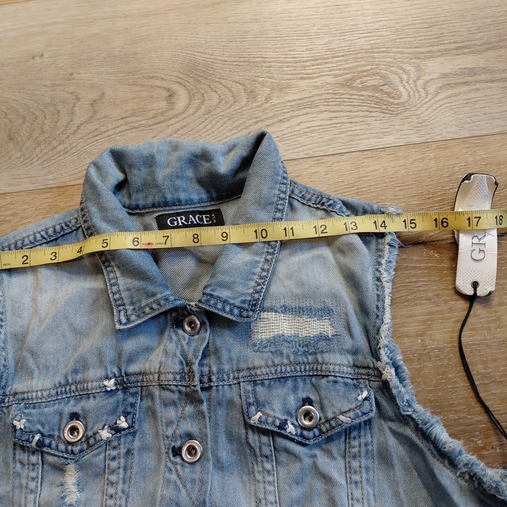 Grace in LA Light Blue Denim Vest Sz XL - Picture 7 of 10